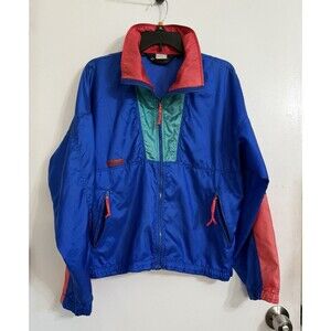 Vintage Men’s Columbia Windbreaker Medium-Royal Blue, Teal and Coral Full Zipper